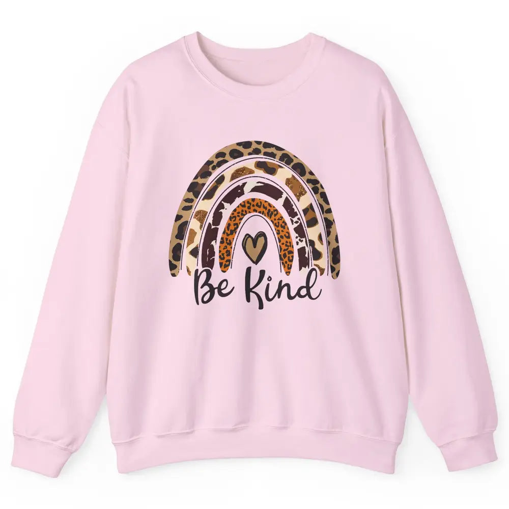 Be Kind Leopard Rainbow Cheetah Rainbow Cute Heart Love Unisex Crewneck Sweatshirt