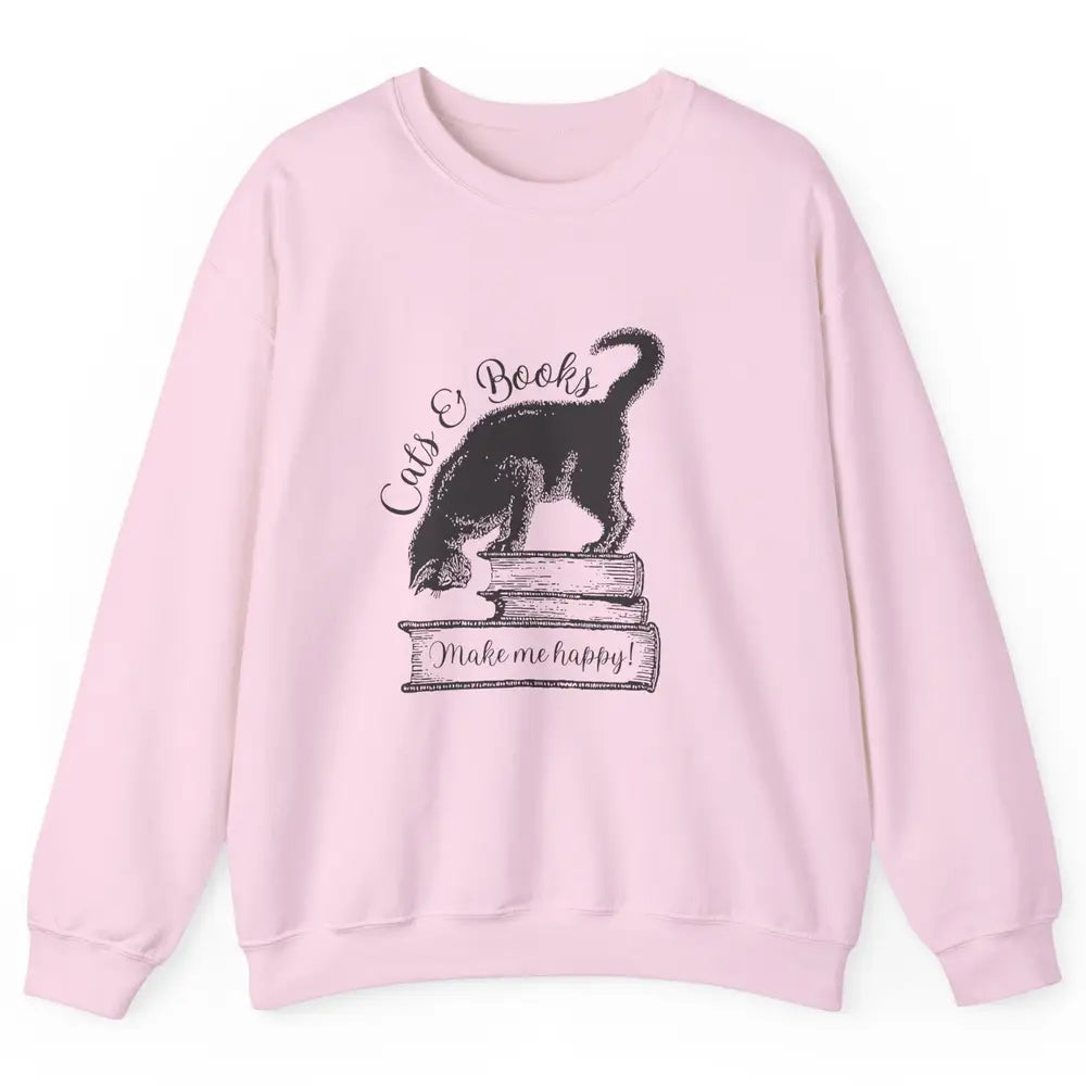 Black Cat Make Me Happy Reading Book Retro Kitten Bookish Unisex Crewneck Sweatshirt