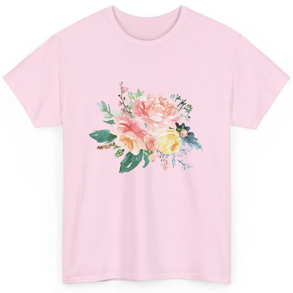 Watercolor Peony Flower Bouquet Botanical Garden Wildflower Classic Unisex T-Shirt