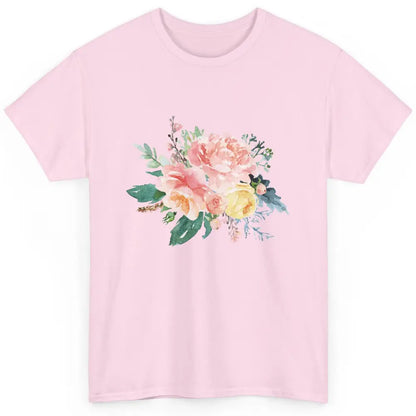 Watercolor Peony Flower Bouquet Botanical Garden Wildflower Classic Unisex T-Shirt