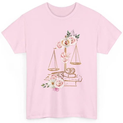 Floral Lawyer Office Scales Roses Justice Fair Law School Classic Unisex T-Shirt