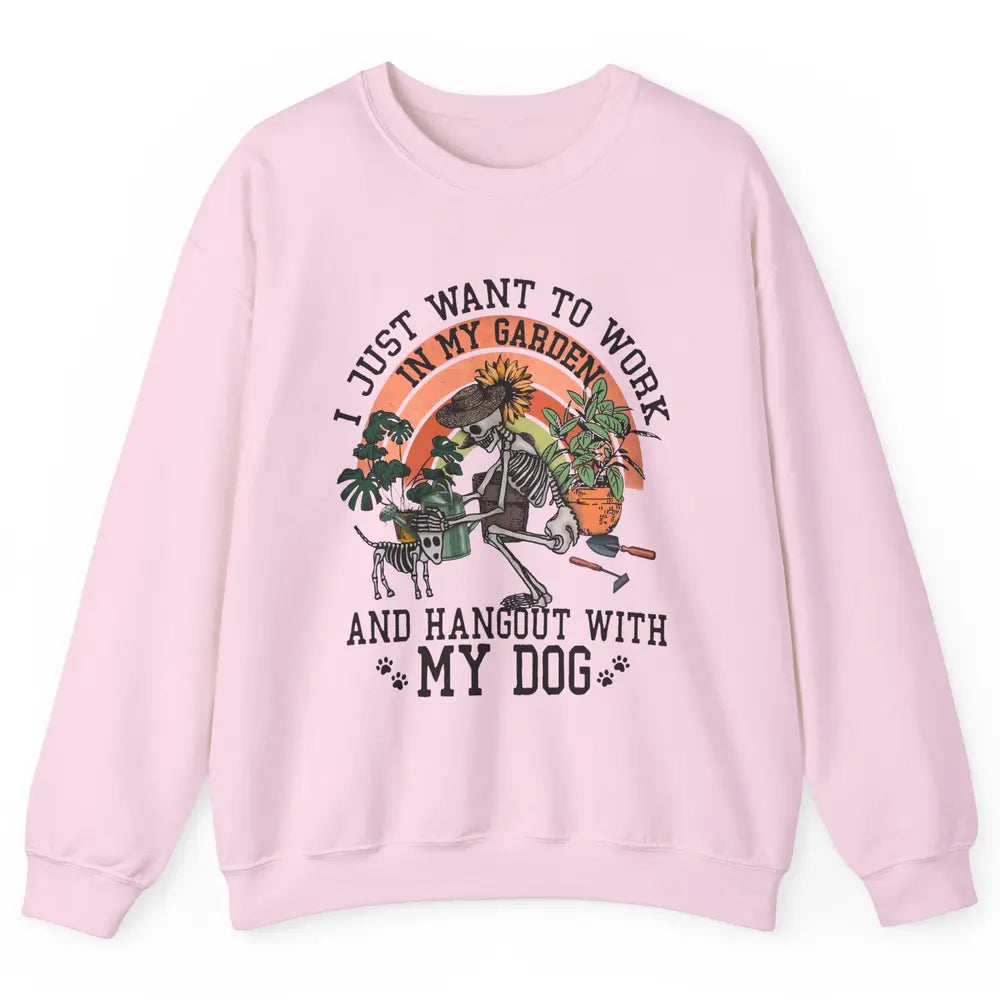 Retro Skeleton Gardening In The Garden Hang Out With My Dog Unisex Crewneck Sweatshirt