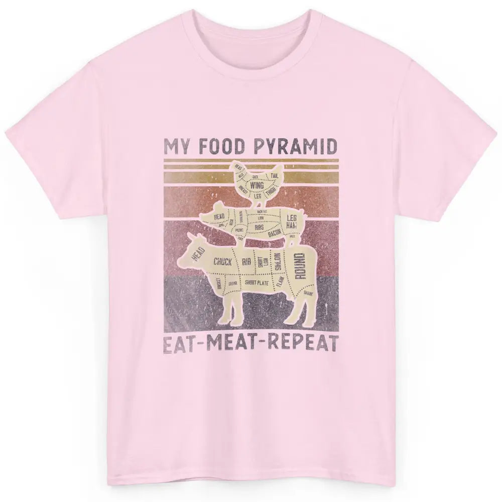 Vintage My Food Pyramid Eat Meat BBQ Lover Fast Food Retro Classic Unisex T-Shirt