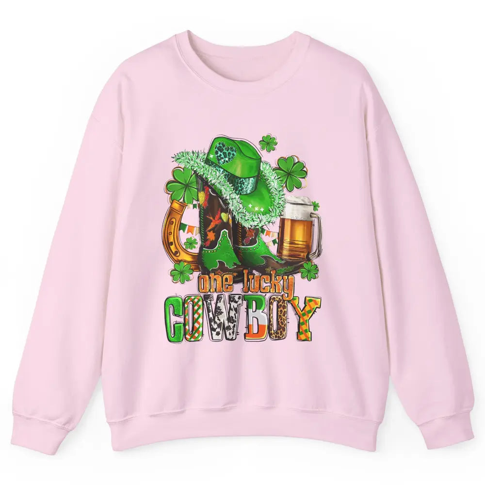 Western Lucky Cowboy Boots Clover Leopard St Patricks Day Unisex Crewneck Sweatshirt