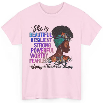 Floral Afro Woman She Is Stronger Than The Storm Religious Classic Unisex T-Shirt