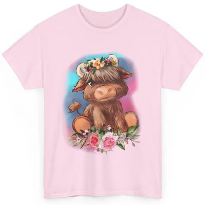 Floral Baby Highland Cow Farm Animals Western Country Classic Unisex T-Shirt