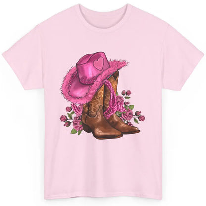 Floral Pink Cowgirl Boots And Hat Valentines Western Country Classic Unisex T-Shirt