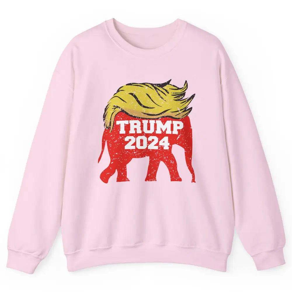 Trump 2024 Republican Elephant With Trump Hair Funny Trump Unisex Crewneck Sweatshirt