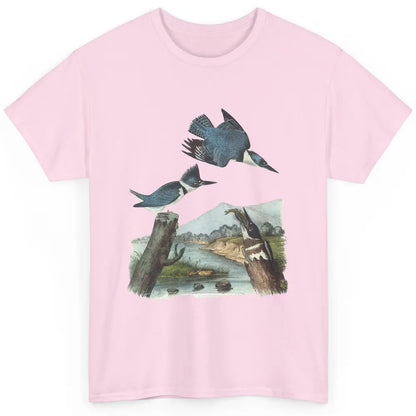 Watercolor Belted Kingfisher Bird Eat Fish Nature Birding Classic Unisex T-Shirt