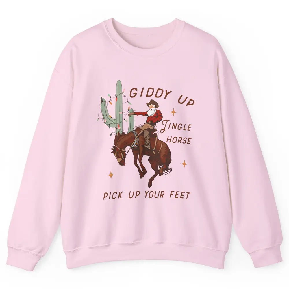 Cowboy Santa Horsing Giddy Up Jingle Horse Christmas Cactus Unisex Crewneck Sweatshirt