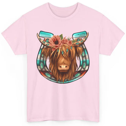 Floral Highland Cow Heifer Horseshoe Western Country Cowboy Classic Unisex T-Shirt