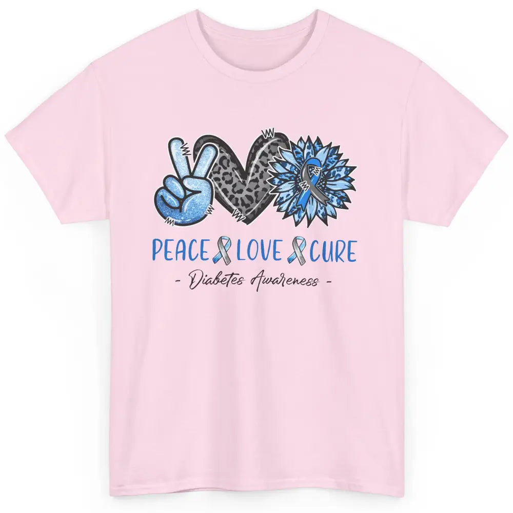 Diabetes Awareness Peace Love Cure Leopard Blue Sunflower Classic Unisex T-Shirt