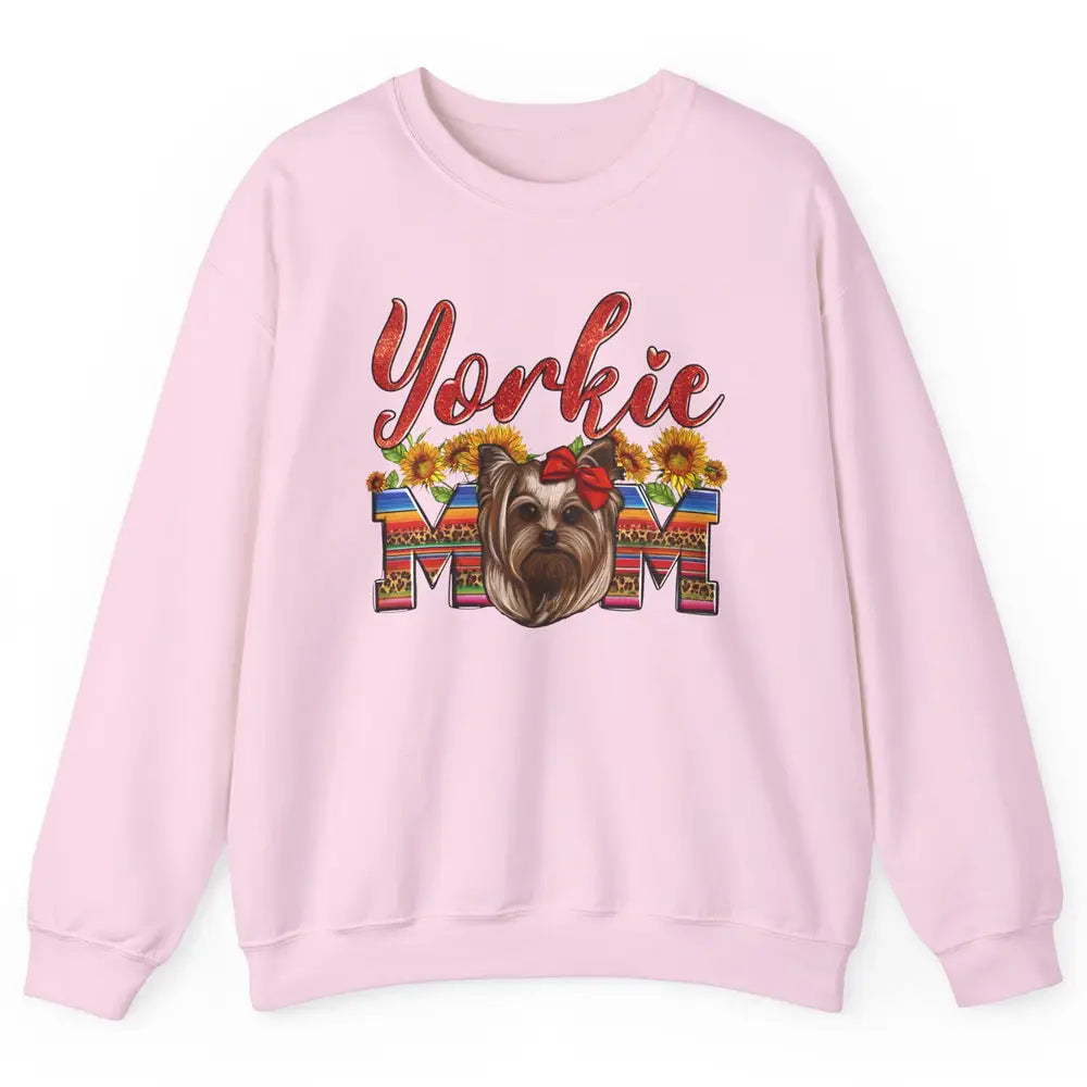 Yorkie Mom Sunflowers Leopard Yorkshire Terrier Dog Mom Gift Unisex Crewneck Sweatshirt