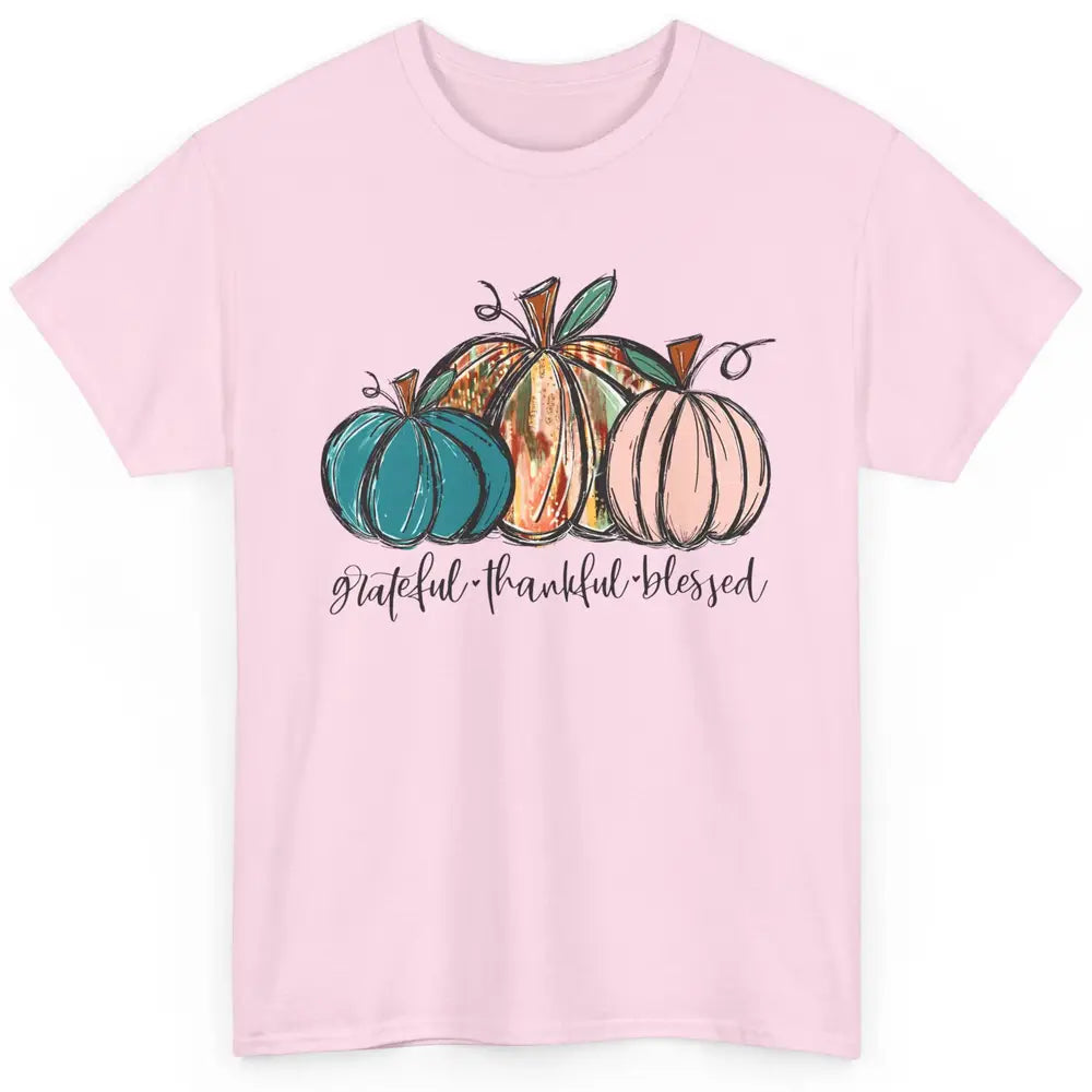 Grateful Thankful Blessed Doodle Pumpkin Fall Thanksgiving Classic Unisex T-Shirt