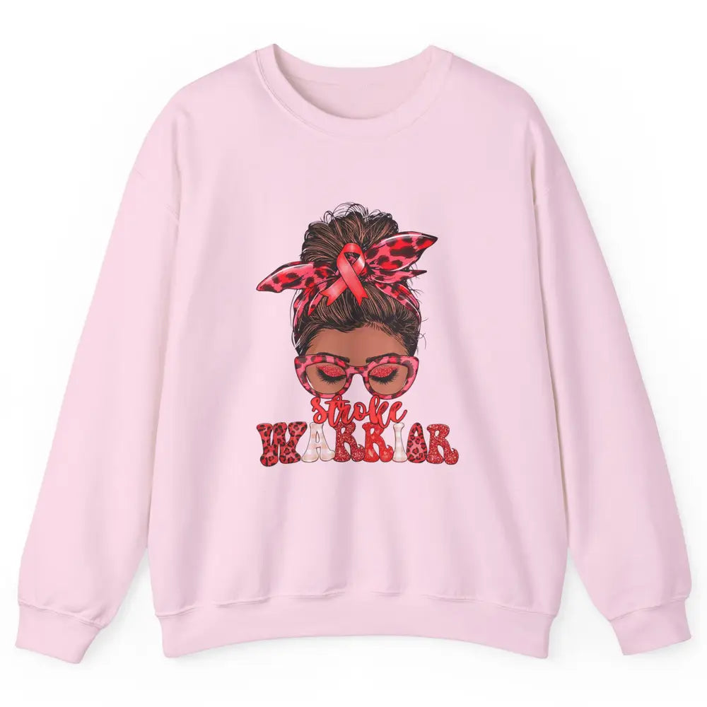 Afro Messy Hair Bun Black Women Warrior Red Stroke Awareness Unisex Crewneck Sweatshirt