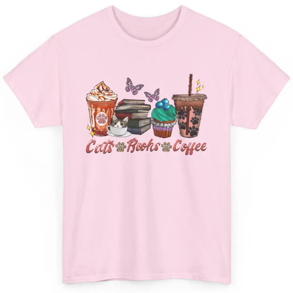 Cats Books Coffee Funny Coffee Paw Books Lovers Reader Gift Classic Unisex T-Shirt