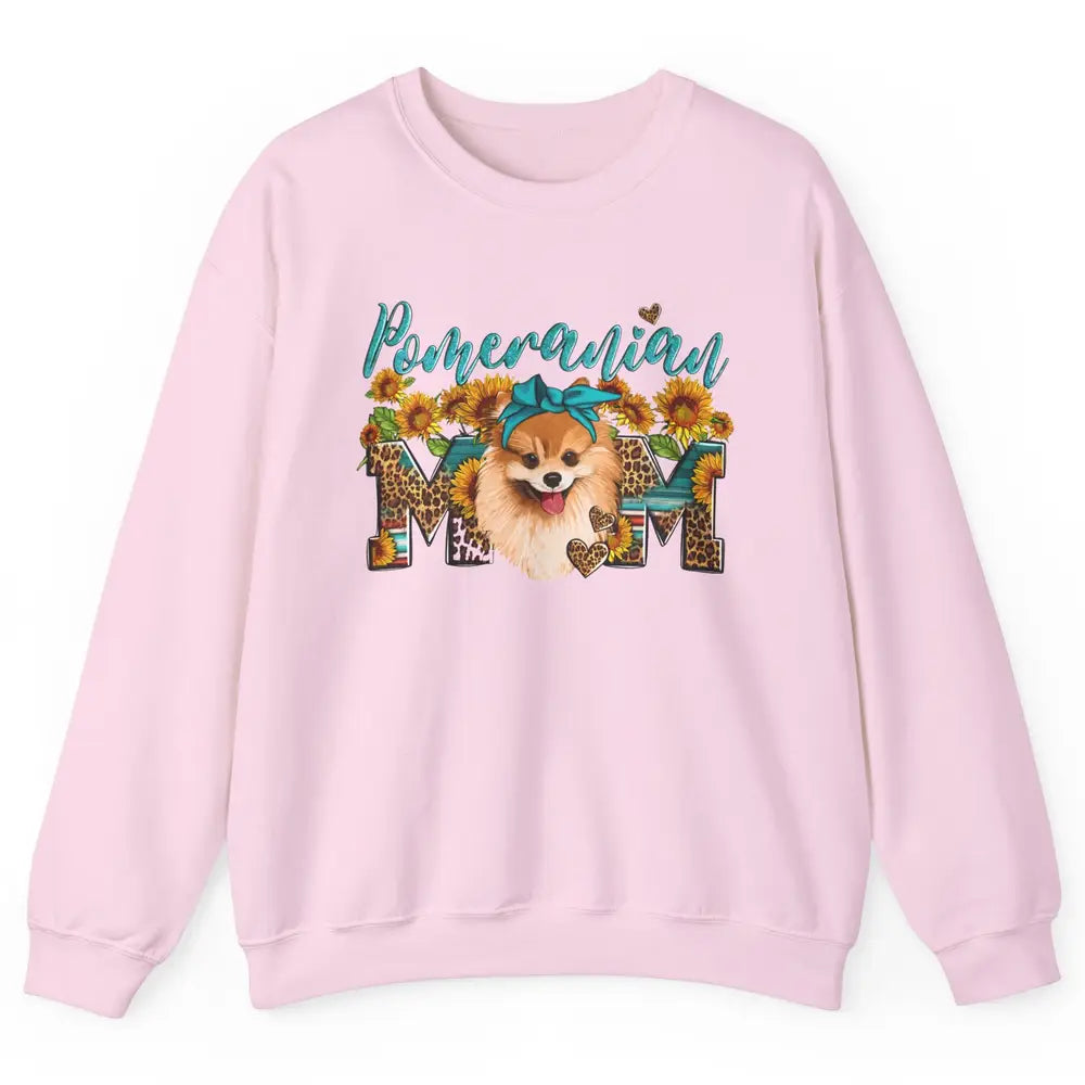 Sunflower Leopard Pomeranian Mom Western Pomeranian Dog Lady Unisex Crewneck Sweatshirt