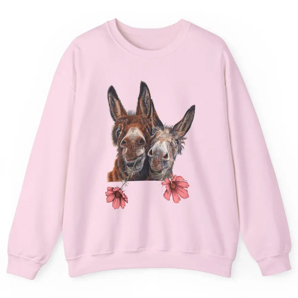 Wildflower Donkey Couple Retro Farm Animal Life Funny Donkey Unisex Crewneck Sweatshirt