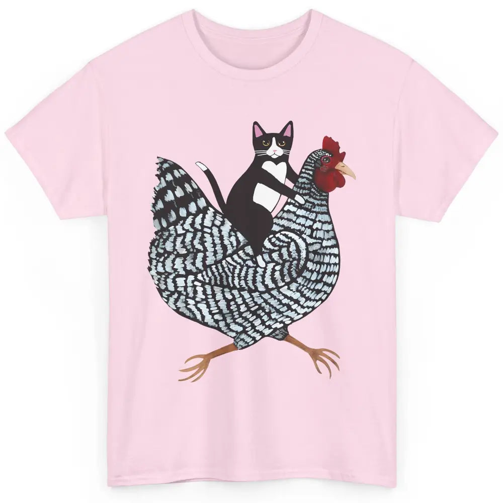 Tuxedo Cat On A Chicken Funny Cat Kitty Chicken Lovers Gift Classic Unisex T-Shirt