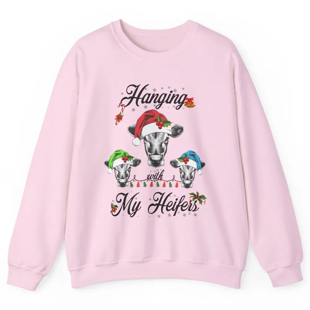 Funny Hanging With My Heifers Santa Heifer Christmas Costume Unisex Crewneck Sweatshirt