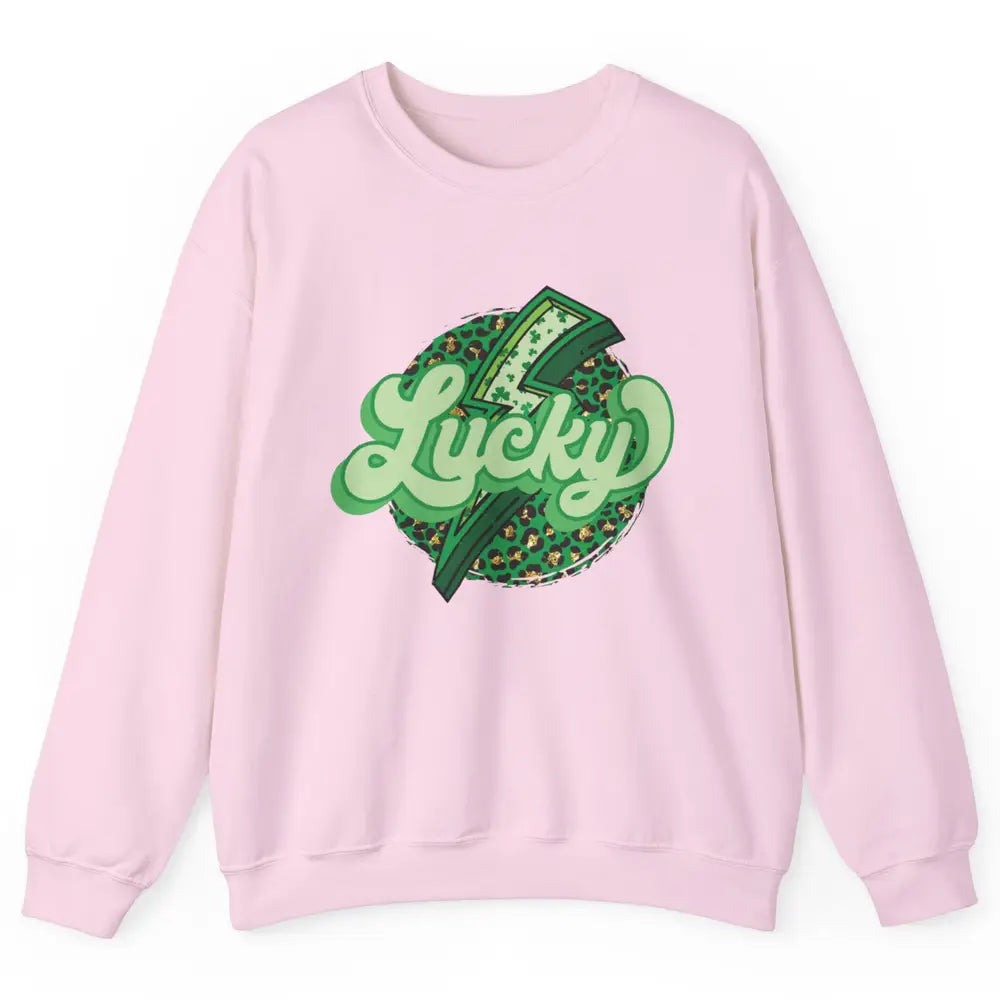 St Patrick Leopard Shamrocks Lucky Lightning Bolt Western Unisex Crewneck Sweatshirt