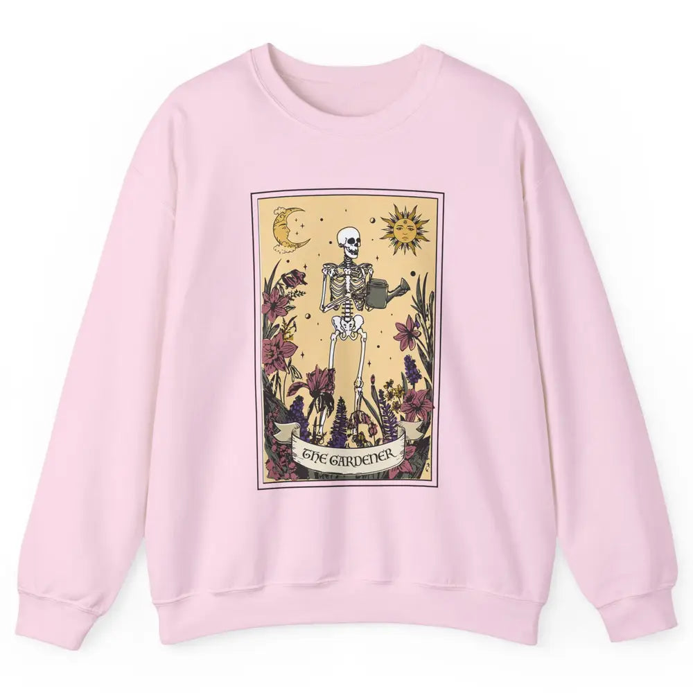 Retro Skeleton The Gardener Tarot Card Plant Lady Halloween Unisex Crewneck Sweatshirt