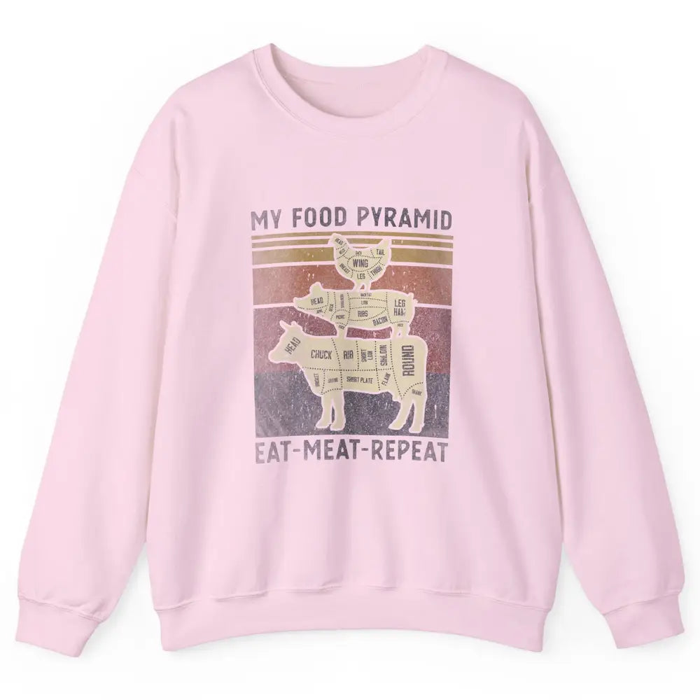 Vintage My Food Pyramid Eat Meat BBQ Lover Fast Food Retro Unisex Crewneck Sweatshirt