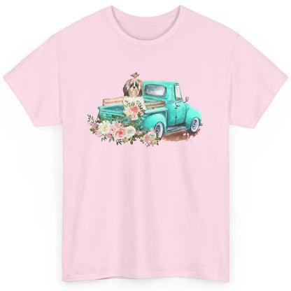 Cute Shih Tzu On Teal Truck Dog Lovers Retro Truck Christmas Classic Unisex T-Shirt