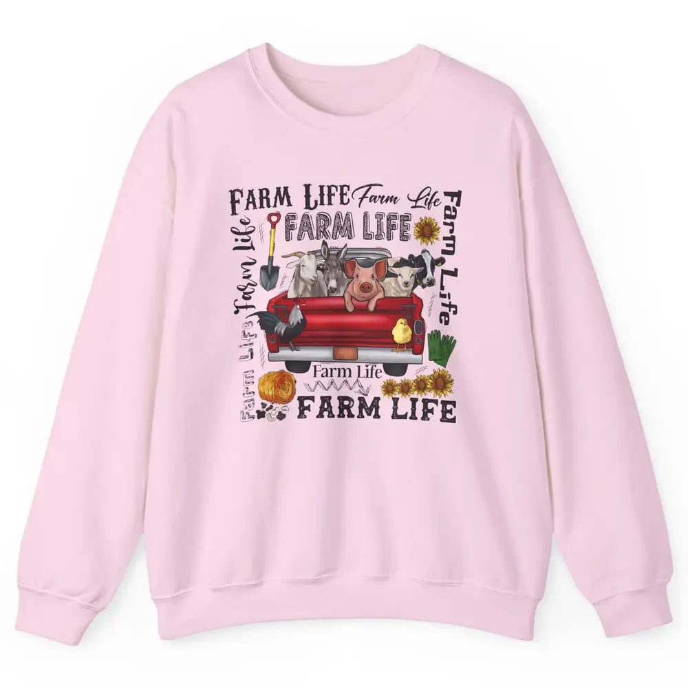 Sunflower Western Farm Life Animals Vegan Cow Pig Rooster Unisex Crewneck Sweatshirt