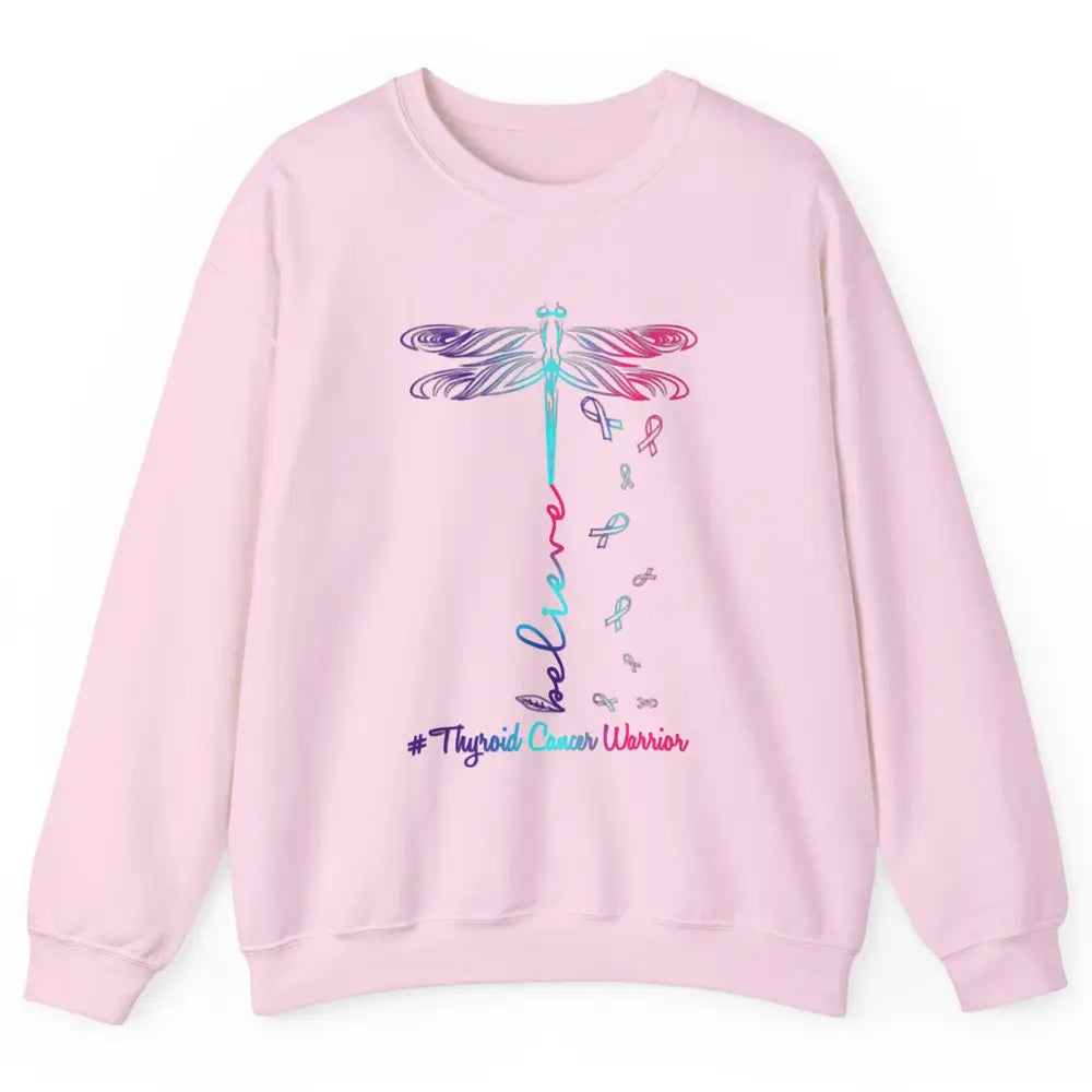 Thyroid Cancer Awareness Purple Pink Teal Ribbon Dragonfly Unisex Crewneck Sweatshirt