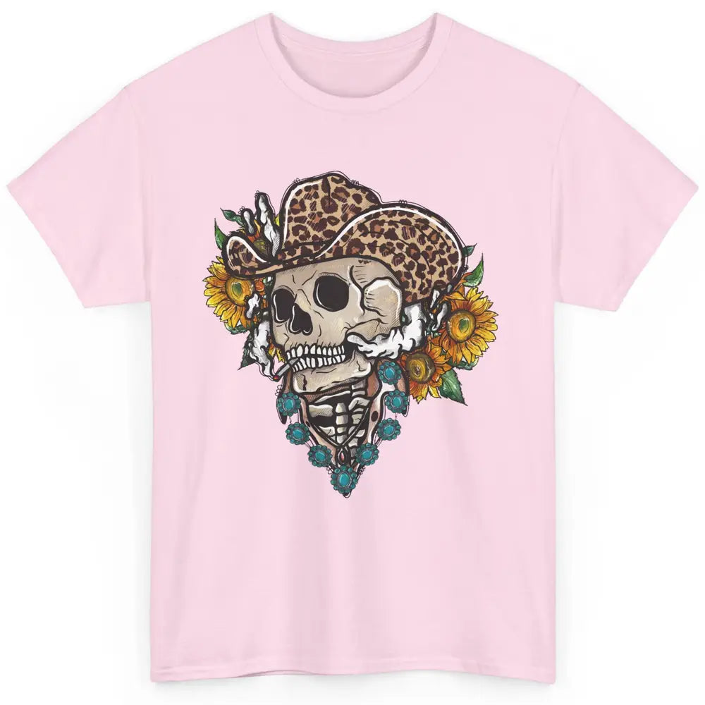 Sunflower Leopard Cowboy Skull Gemstone Western Country Gift Classic Unisex T-Shirt