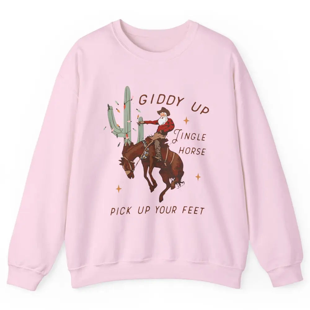 Cowboy Santa Giddy Up Jingle Horse Pick Up Western Christmas Unisex Crewneck Sweatshirt