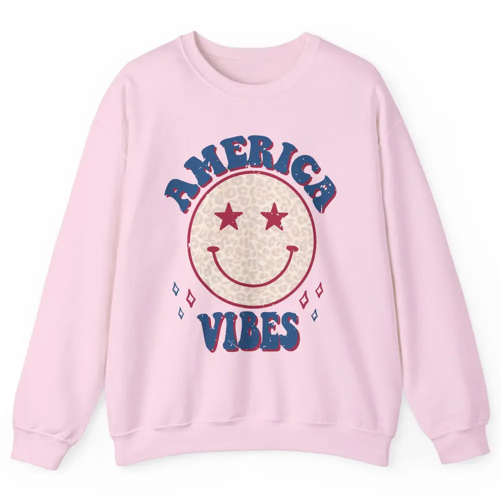 America Vibes Smile Patriotic 4th Of July Happy Face Summer Unisex Crewneck Sweatshirt