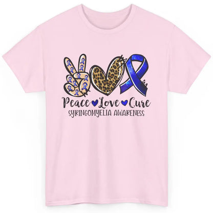 Syringomyelia Awareness Blue Ribbon Peace Love Cure Classic Unisex T-Shirt