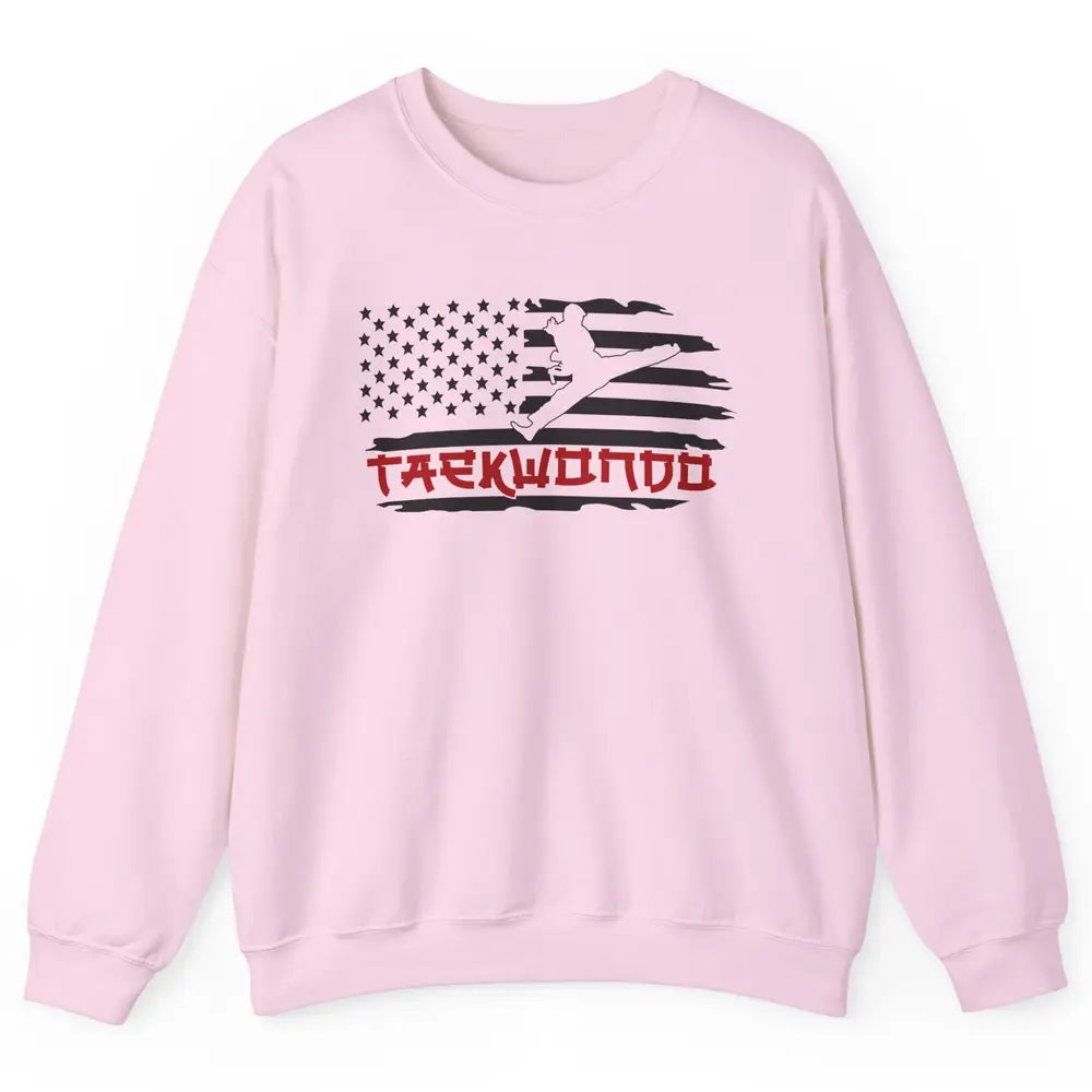 Taekwondo American Flag Karate Girl Boy Martial Art Gift Unisex Crewneck Sweatshirt