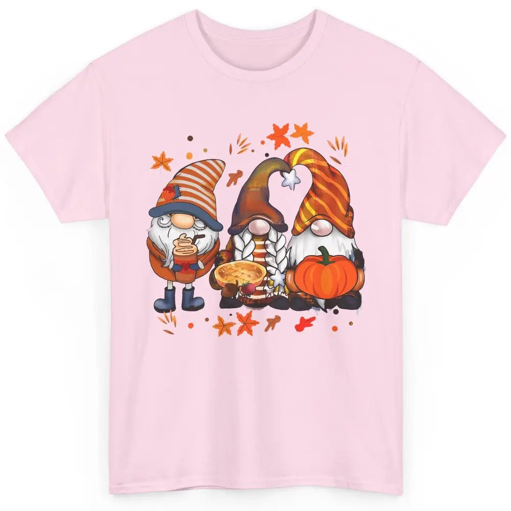 Retro Fall Gnomies Pumpkin Falling Leaves Thanksgiving Gnome Classic Unisex T-Shirt