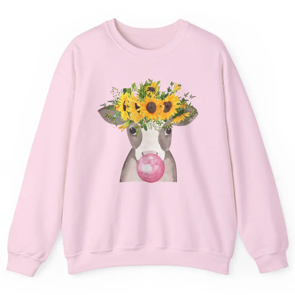 Sunflower Cow Bubble Gum Not In The Mood Western Farm Animal Unisex Crewneck Sweatshirt