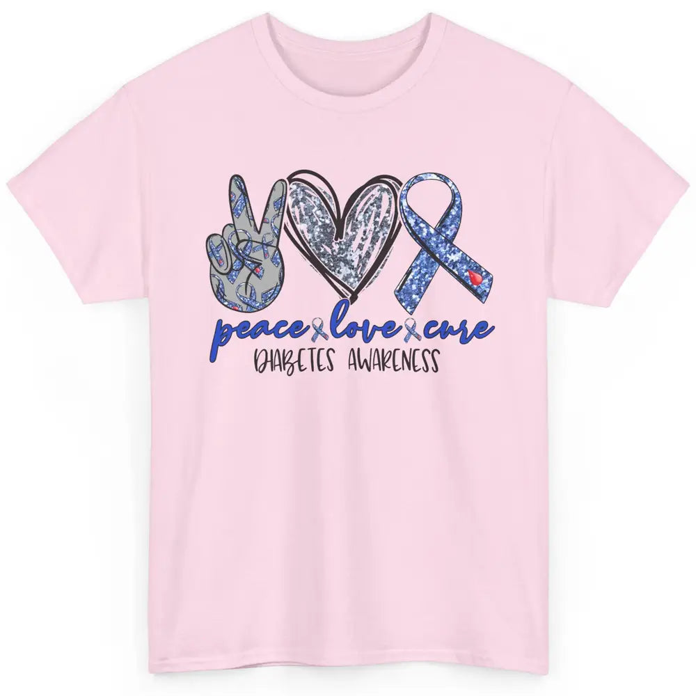 Diabetes Awareness Peace Love Cure Type 1 Diabetes Awareness Classic Unisex T-Shirt