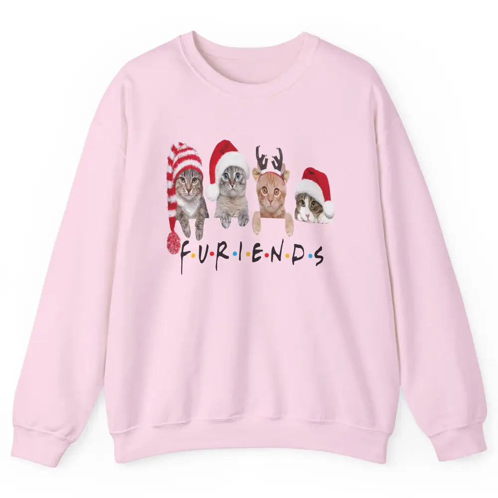 Funny Cat Furiends Merry Christmas Hat Santa Cat Lovers Gift Unisex Crewneck Sweatshirt