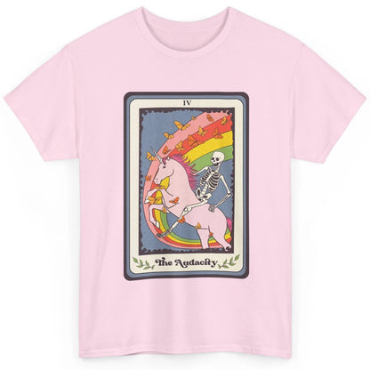 Retro Skeleton Rides Unicorn The Audacity Tarot Card Rainbow Classic Unisex T-Shirt