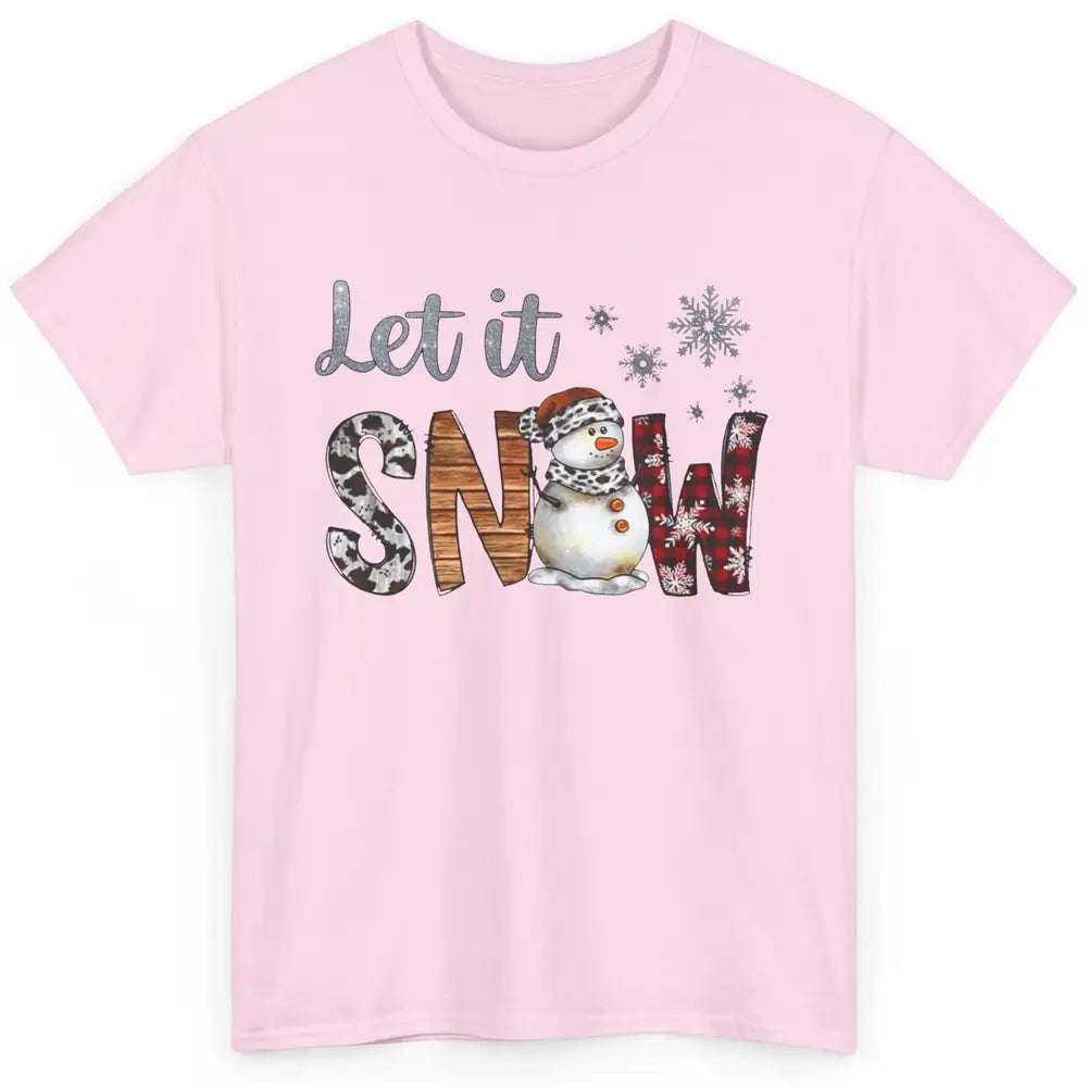 Leopard Snowman Let It Snow Snowflakes Western Christmas Classic Unisex T-Shirt