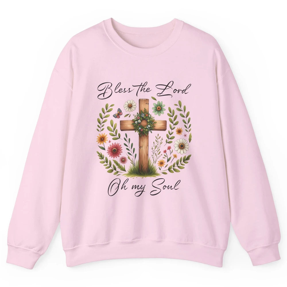 Bible Verse Bless The Lord Oh My Soul Christian Cross Retro Jesus Christ Church Unisex Crewneck Sweatshirt