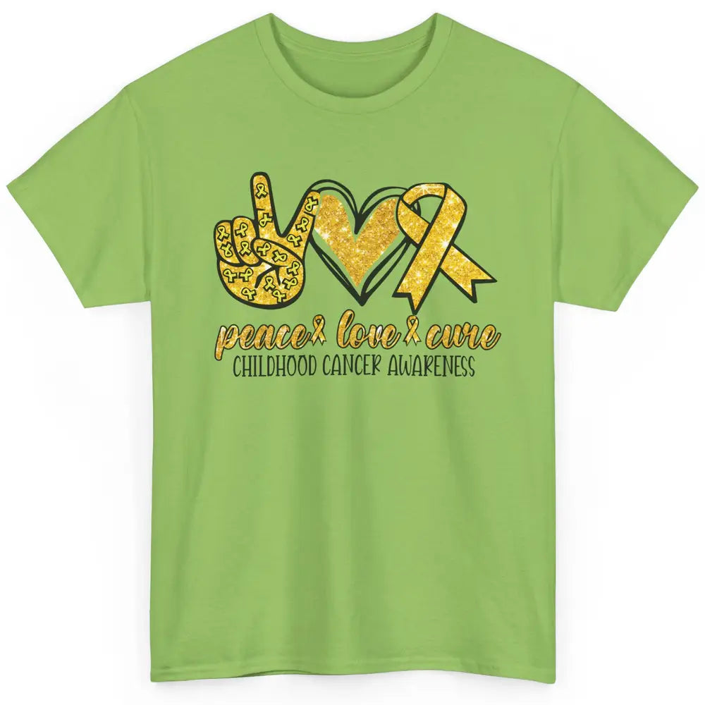 Childhood Cancer Awareness Peace Love Cure Gold Ribbon Gift Classic Unisex T-Shirt