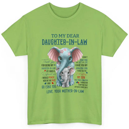 To My Dear Daughter In Law Love Mother In Law Cute Elephant Classic Unisex T-Shirt