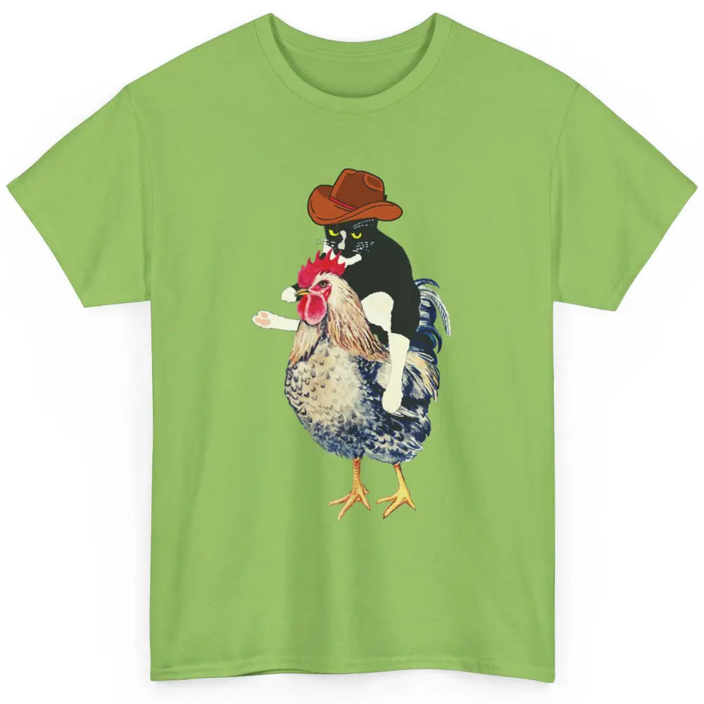 Cowboy Tuxedo Funny Black Cat On Chicken Western Halloween Classic Unisex T-Shirt