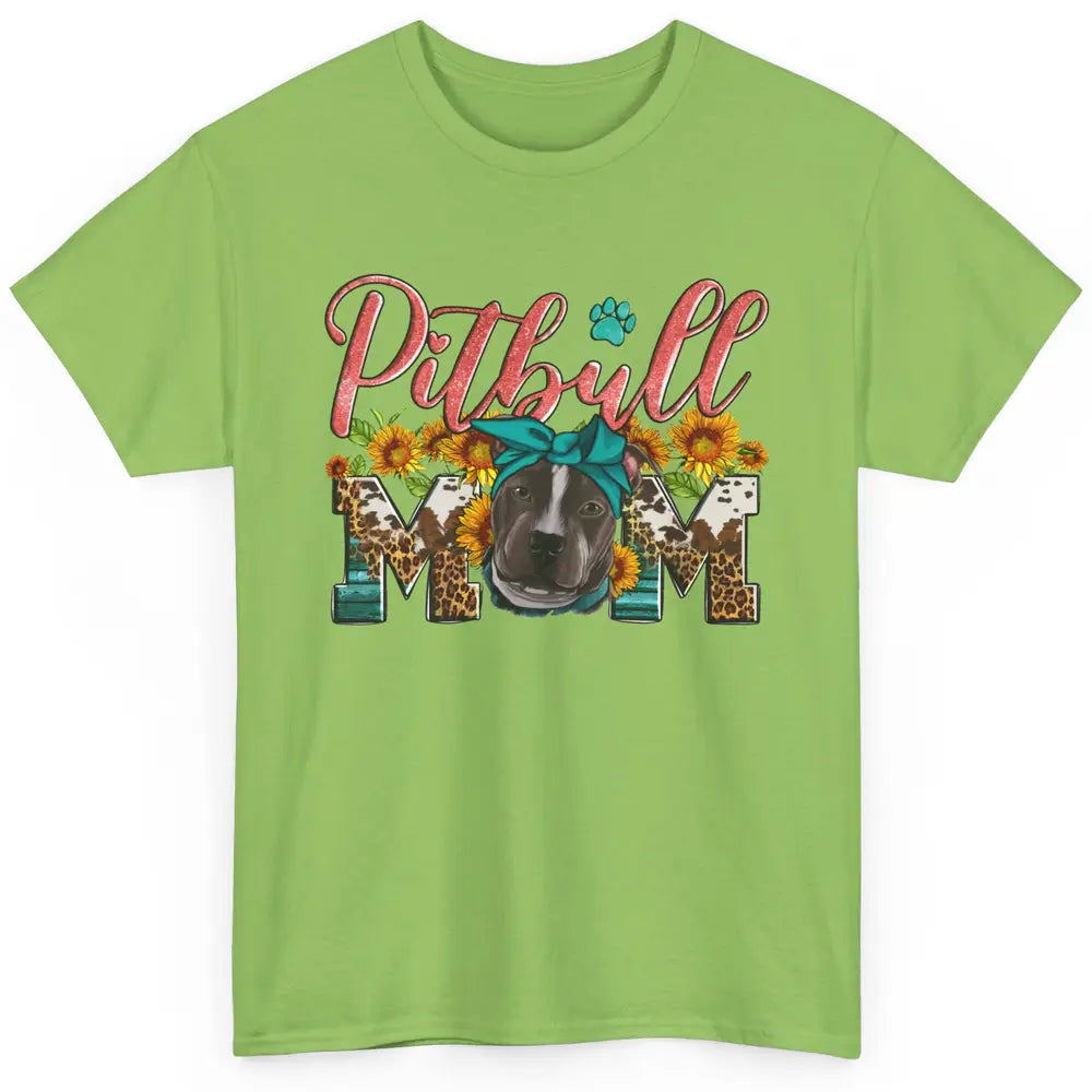 Sunflower Leopard Pitbull Mom Western Pitbull Dog Lady Gift Classic Unisex T-Shirt