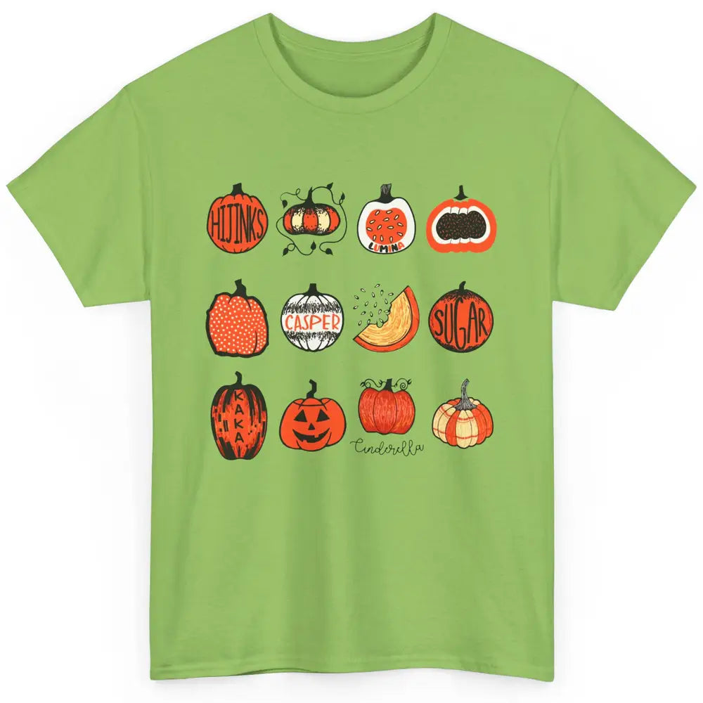 Cute Pumpkin Fall Halloween Pumpkin Types Classification Classic Unisex T-Shirt