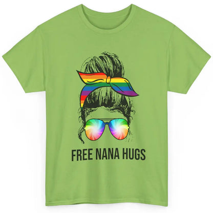 Free Nana Hugs LGBT Gay Pride Month Rainbow Messy Bun Classic Unisex T-Shirt