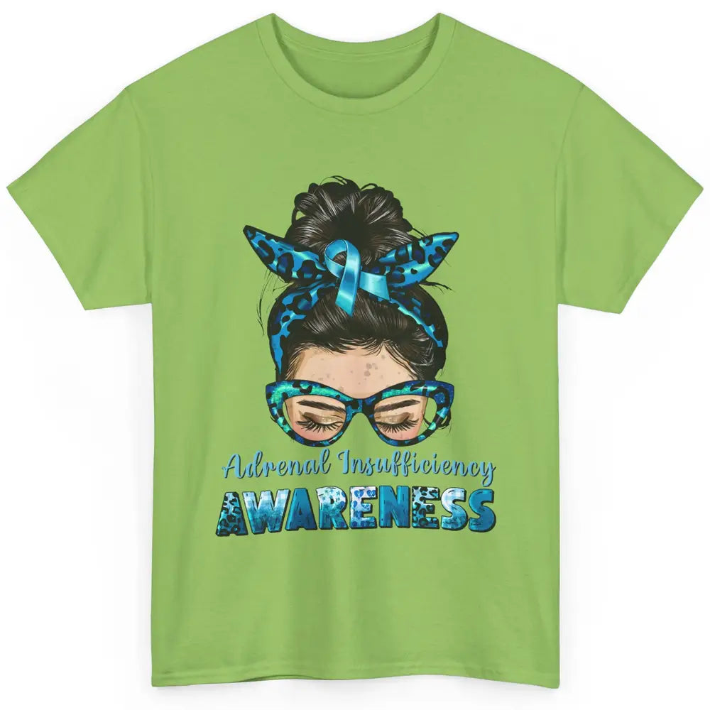 Adrenal Insufficiency Awareness Messy Bun Mom Blue Ribbon Classic Unisex T-Shirt