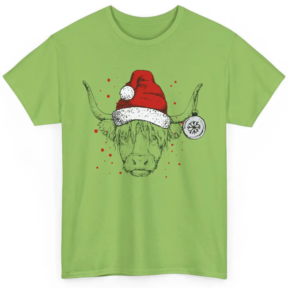 Cute Highland Cow Christmas With Santa Hat Western Xmas Cow Classic Unisex T-Shirt